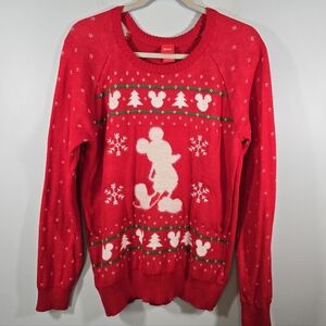 Disney Mickey Mouse Christmas Sweater Red Holiday Knit‎ Men's Size Large